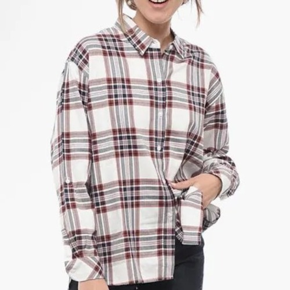 Barbour Bethwin Shirt Womens 10 White‎ Red Blue Plaid Cotton Button Down